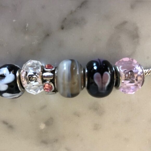 Murano Glass Slider Charm Bracelet Silver Pink Black 11 in long - Picture 7 of 15